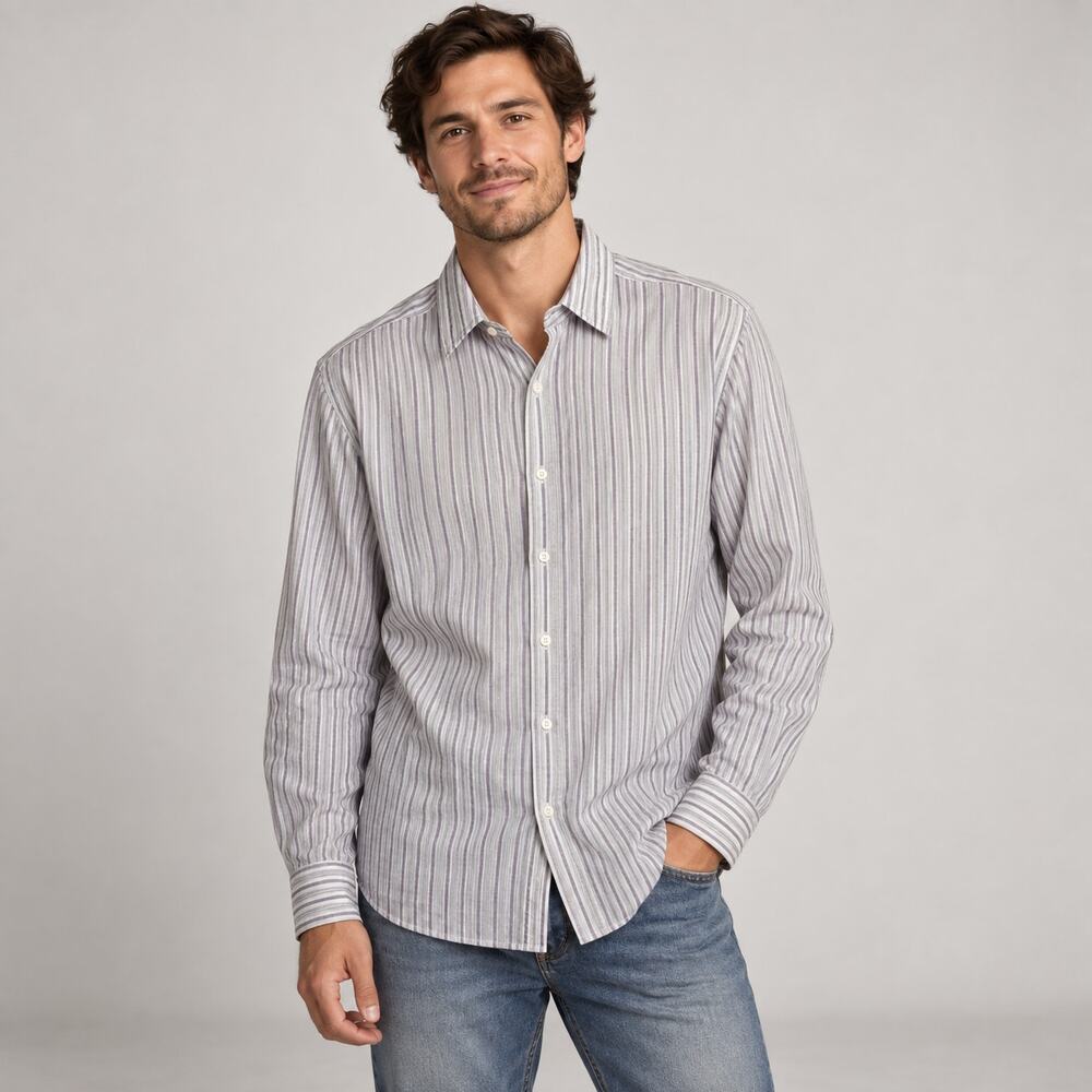 Burberry London Men's Purple White Striped Button Down Shirt Size L